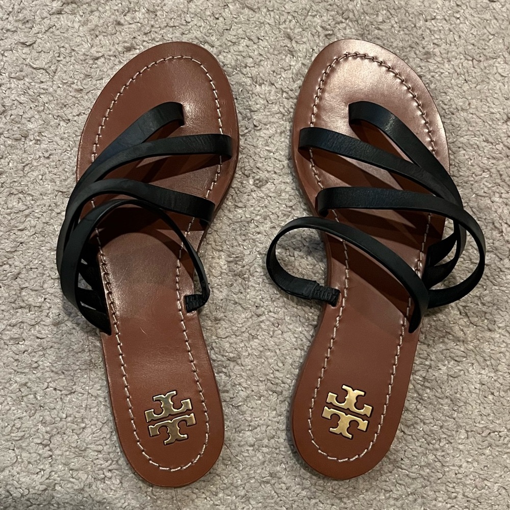 Tory Burch Black and Brown Strappy Sandals